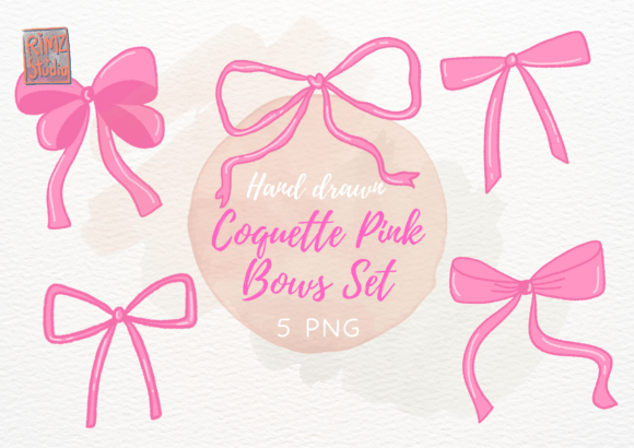 Hand Drawn Coquette Pink Bow Set