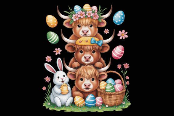 Highland Cow Easter PNG for Creative Projects