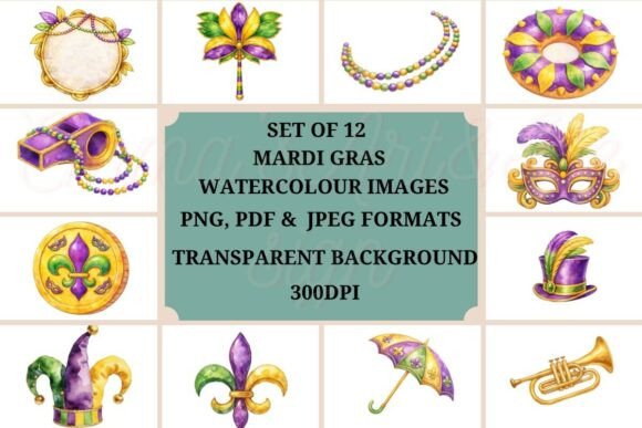 Mardi Gras Watercolor Clipart Bundle